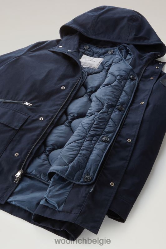 3-in-1 bergjas van zacht byrd-katoen met gewatteerd afneembaar vest Woolrich Heren 8TTN0438 Melton blauw kleding