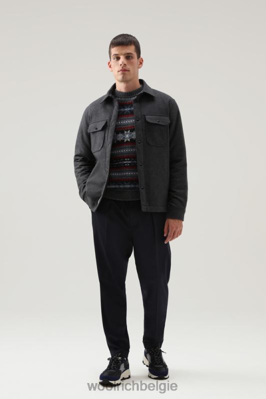 Alaskan gewatteerd overshirt van gerecyclede Italiaanse wolmix Woolrich Heren 8TTN0662 houtskool melange kleding