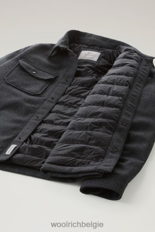 Alaskan gewatteerd overshirt van gerecyclede Italiaanse wolmix Woolrich Heren 8TTN0662 houtskool melange kleding