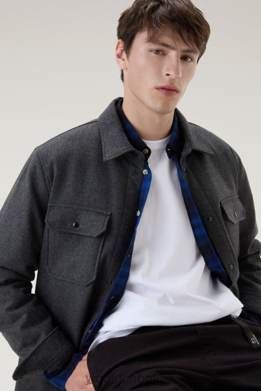 Alaskan gewatteerd overshirt van gerecyclede Italiaanse wolmix Woolrich Heren 8TTN0662 houtskool melange kleding