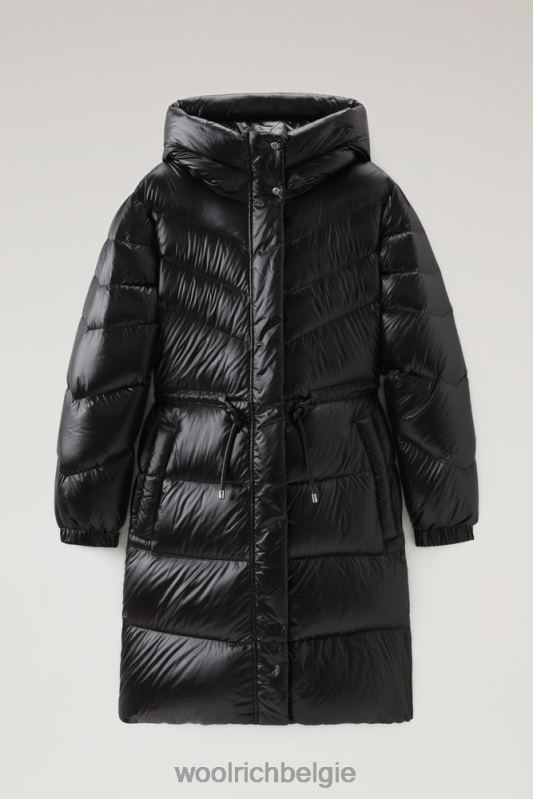 Aliquippa zijdezacht lang donsjack met trekkoord in de taille Woolrich vrouwen 8TTN0247 zwart kleding