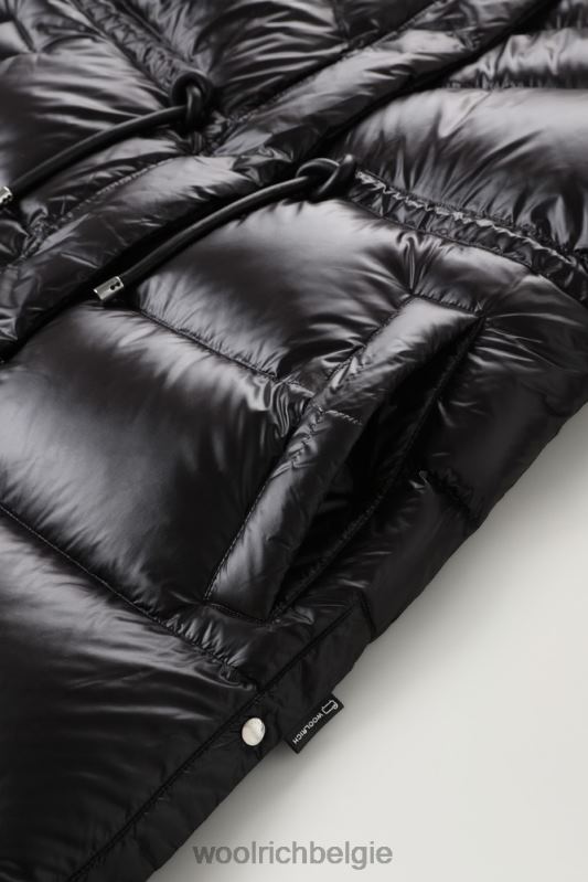 Aliquippa zijdezacht lang donsjack met trekkoord in de taille Woolrich vrouwen 8TTN0247 zwart kleding