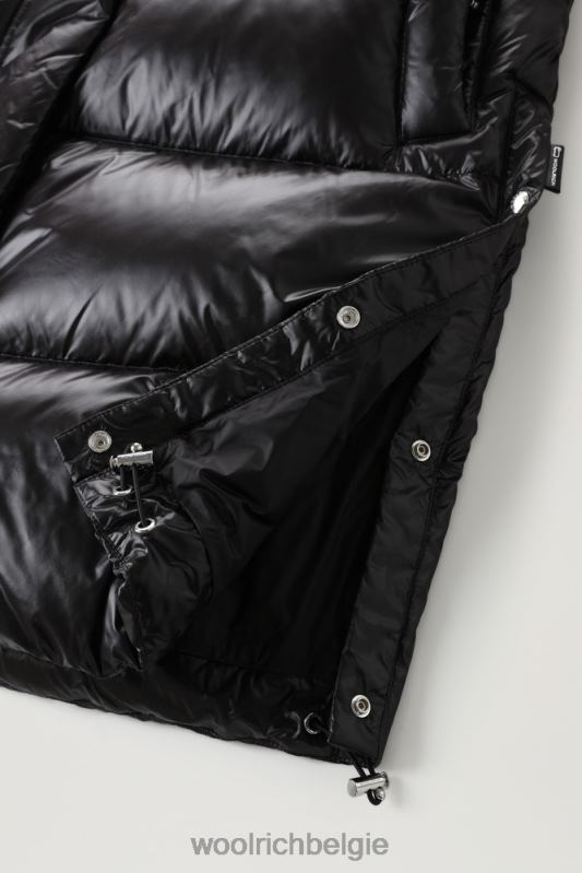 Aliquippa zijdezacht lang donsjack met trekkoord in de taille Woolrich vrouwen 8TTN0247 zwart kleding