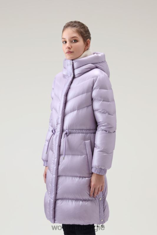 Aliquippa zijdezacht lang donsjack met trekkoord in de taille Woolrich vrouwen 8TTN0263 lila dageraad kleding