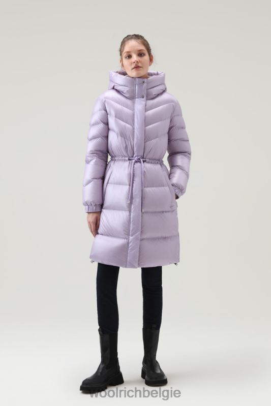 Aliquippa zijdezacht lang donsjack met trekkoord in de taille Woolrich vrouwen 8TTN0263 lila dageraad kleding
