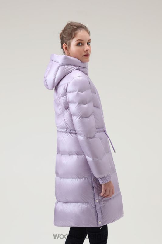 Aliquippa zijdezacht lang donsjack met trekkoord in de taille Woolrich vrouwen 8TTN0263 lila dageraad kleding