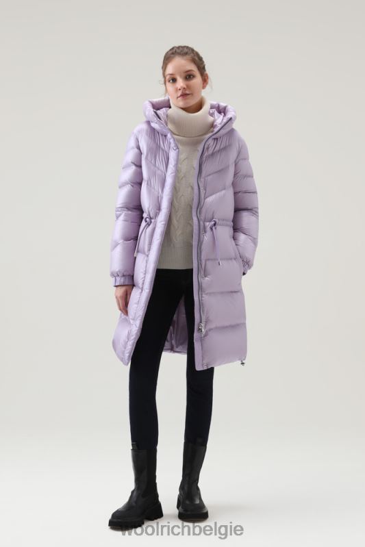 Aliquippa zijdezacht lang donsjack met trekkoord in de taille Woolrich vrouwen 8TTN0263 lila dageraad kleding