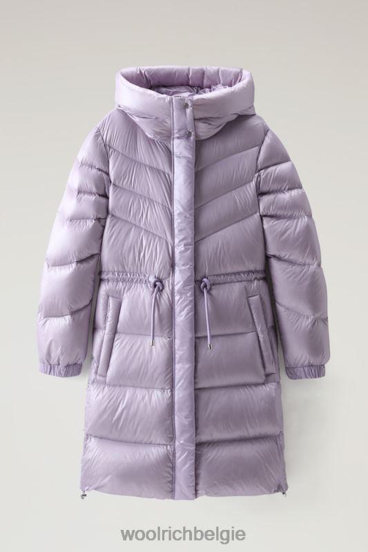Aliquippa zijdezacht lang donsjack met trekkoord in de taille Woolrich vrouwen 8TTN0263 lila dageraad kleding