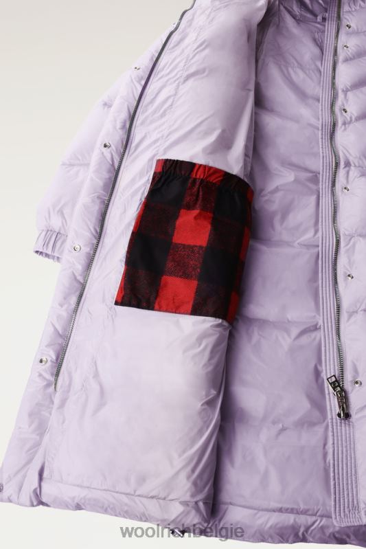 Aliquippa zijdezacht lang donsjack met trekkoord in de taille Woolrich vrouwen 8TTN0263 lila dageraad kleding