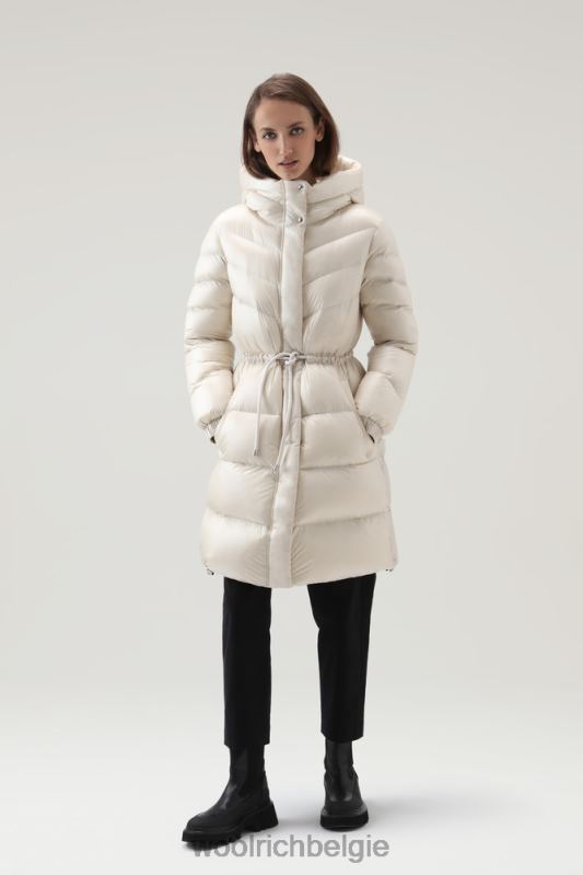 Aliquippa zijdezacht lang donsjack met trekkoord in de taille Woolrich vrouwen 8TTN0285 melkachtige crème kleding