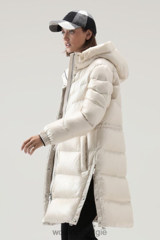 Aliquippa zijdezacht lang donsjack met trekkoord in de taille Woolrich vrouwen 8TTN0285 melkachtige crème kleding