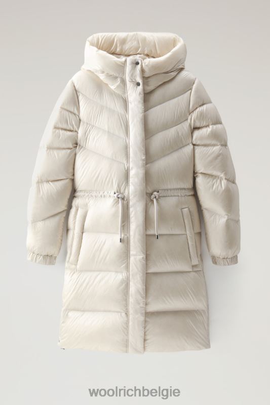 Aliquippa zijdezacht lang donsjack met trekkoord in de taille Woolrich vrouwen 8TTN0285 melkachtige crème kleding