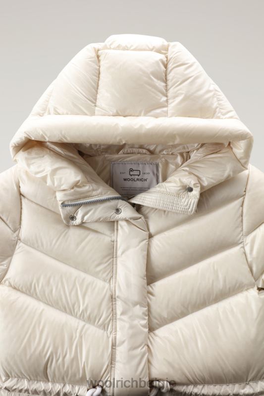 Aliquippa zijdezacht lang donsjack met trekkoord in de taille Woolrich vrouwen 8TTN0285 melkachtige crème kleding
