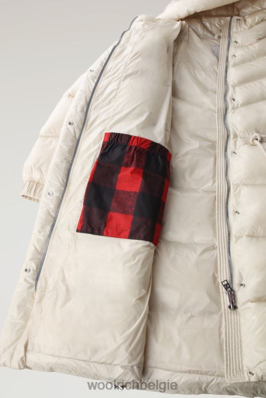 Aliquippa zijdezacht lang donsjack met trekkoord in de taille Woolrich vrouwen 8TTN0285 melkachtige crème kleding