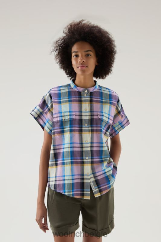 Appalachian Trail geruite blouse met korte mouwen van puur katoen Woolrich vrouwen 8TTN0173 blauwe ruit kleding