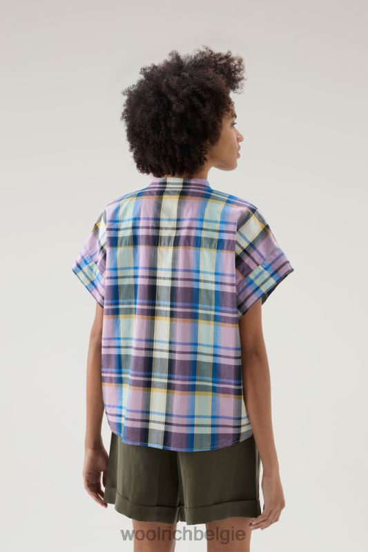 Appalachian Trail geruite blouse met korte mouwen van puur katoen Woolrich vrouwen 8TTN0173 blauwe ruit kleding