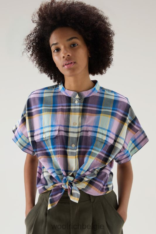 Appalachian Trail geruite blouse met korte mouwen van puur katoen Woolrich vrouwen 8TTN0173 blauwe ruit kleding