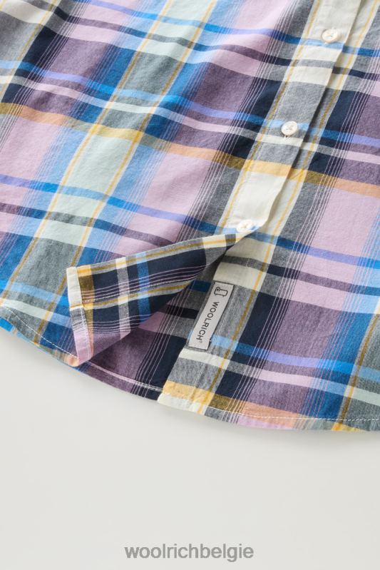 Appalachian Trail geruite blouse met korte mouwen van puur katoen Woolrich vrouwen 8TTN0173 blauwe ruit kleding