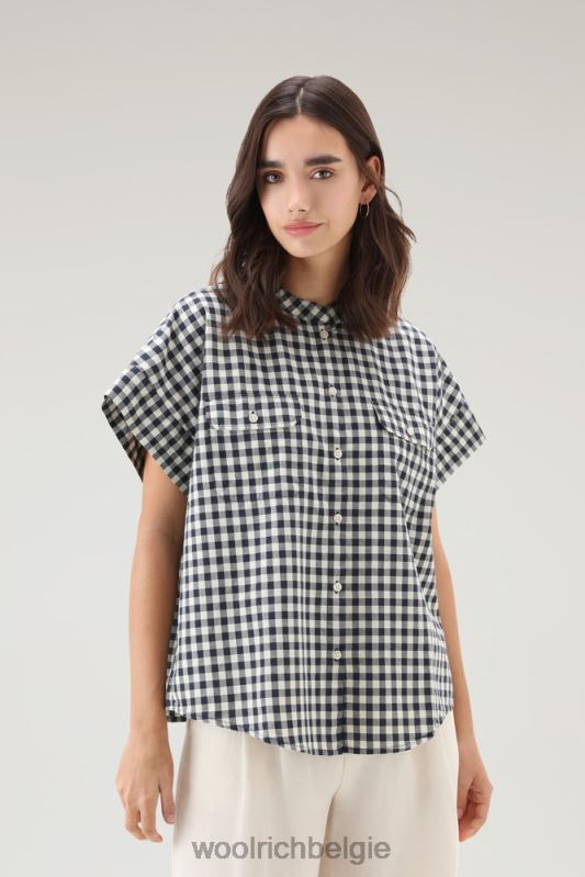 Appalachian Trail geruite blouse met korte mouwen van puur katoen Woolrich vrouwen 8TTN044 blauwe buffel kleding