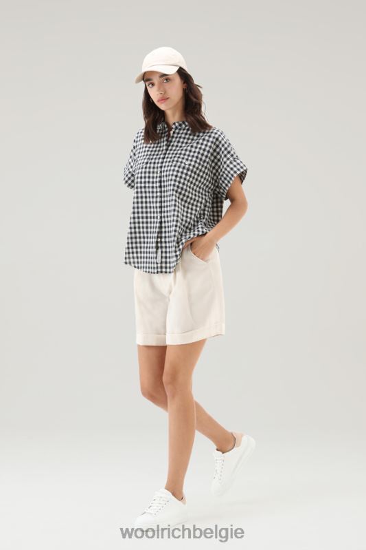 Appalachian Trail geruite blouse met korte mouwen van puur katoen Woolrich vrouwen 8TTN044 blauwe buffel kleding