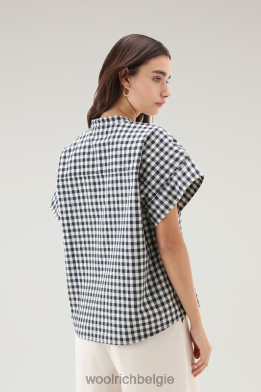 Appalachian Trail geruite blouse met korte mouwen van puur katoen Woolrich vrouwen 8TTN044 blauwe buffel kleding