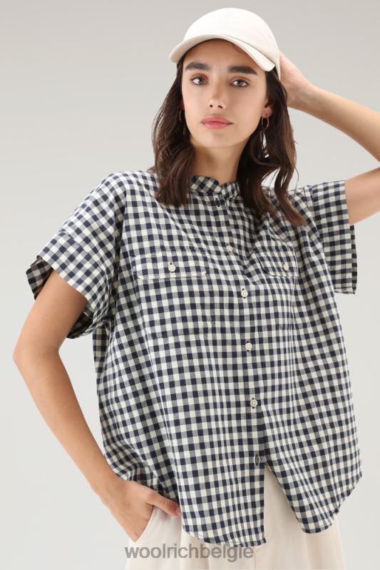 Appalachian Trail geruite blouse met korte mouwen van puur katoen Woolrich vrouwen 8TTN044 blauwe buffel kleding
