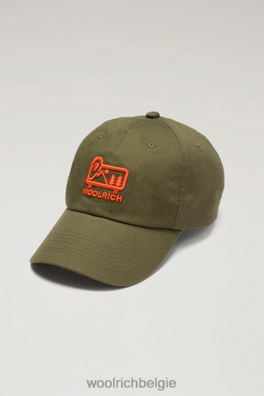 Baseballpet met logo van puur katoenen keperstof Woolrich Heren 8TTN0412 khaki accessoires