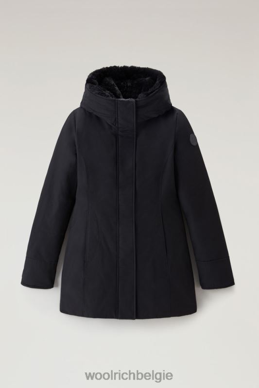 Boulderparka van ramar-stof met capuchon en afneembare rand van imitatiebont Woolrich vrouwen 8TTN0206 zwart kleding