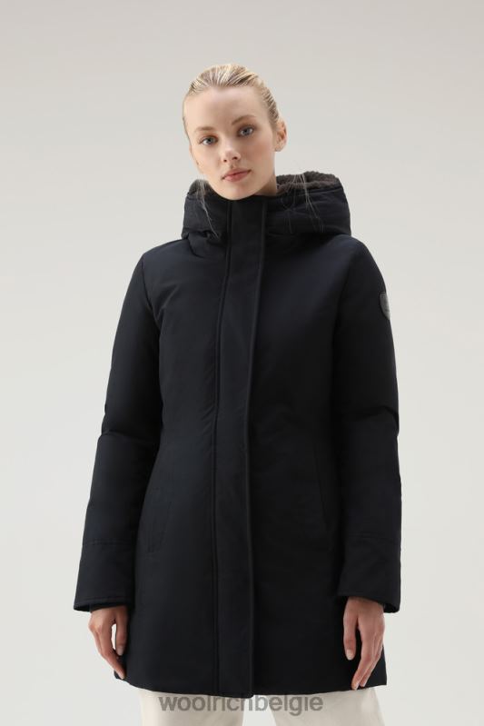Boulderparka van ramar-stof met capuchon en afneembare rand van imitatiebont Woolrich vrouwen 8TTN0215 donker marine kleding
