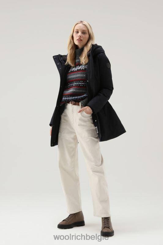 Boulderparka van ramar-stof met capuchon en afneembare rand van imitatiebont Woolrich vrouwen 8TTN0215 donker marine kleding