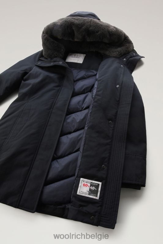 Boulderparka van ramar-stof met capuchon en afneembare rand van imitatiebont Woolrich vrouwen 8TTN0215 donker marine kleding