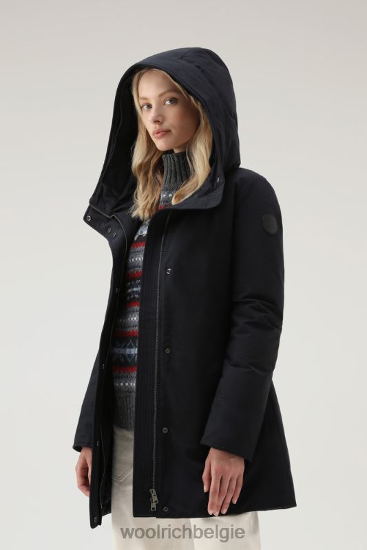 Boulderparka van ramar-stof met capuchon en afneembare rand van imitatiebont Woolrich vrouwen 8TTN0215 donker marine kleding