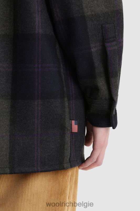 Boyfriend flanellen overhemd van wolmix gemaakt in de VS Woolrich vrouwen 8TTN0372 grijspaars geruit kleding