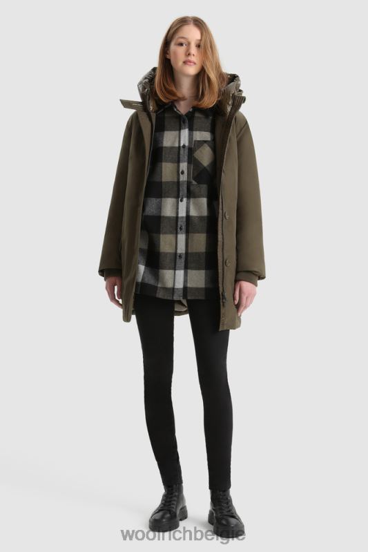 Boyfriend flanellen overhemd van wolmix gemaakt in de VS Woolrich vrouwen 8TTN0373 goud zwarte buffel kleding