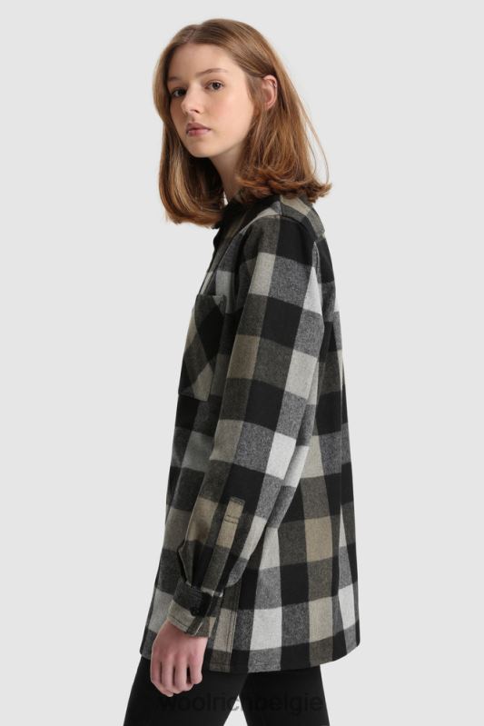 Boyfriend flanellen overhemd van wolmix gemaakt in de VS Woolrich vrouwen 8TTN0373 goud zwarte buffel kleding