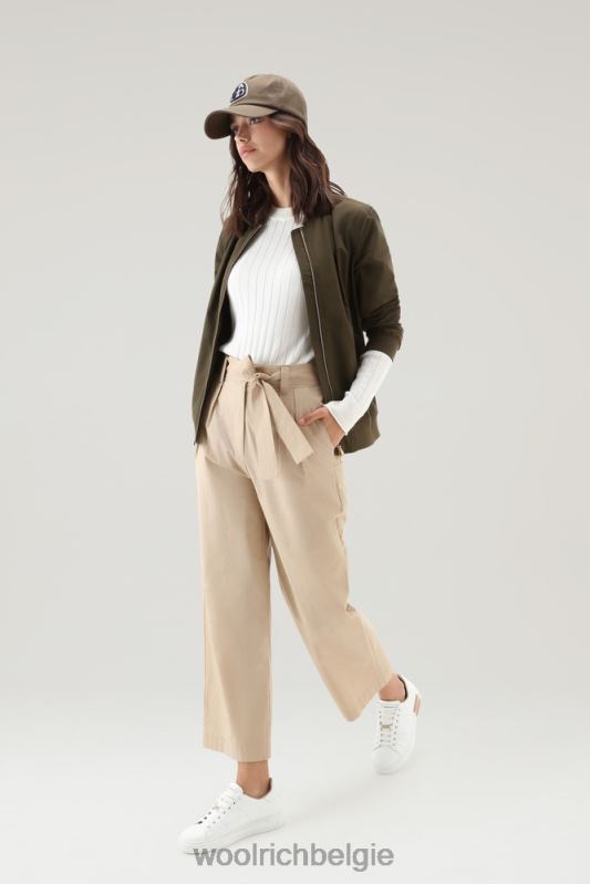 Broek met rechte pijpen van puur katoenpopeline Woolrich vrouwen 8TTN045 veer beige kleding