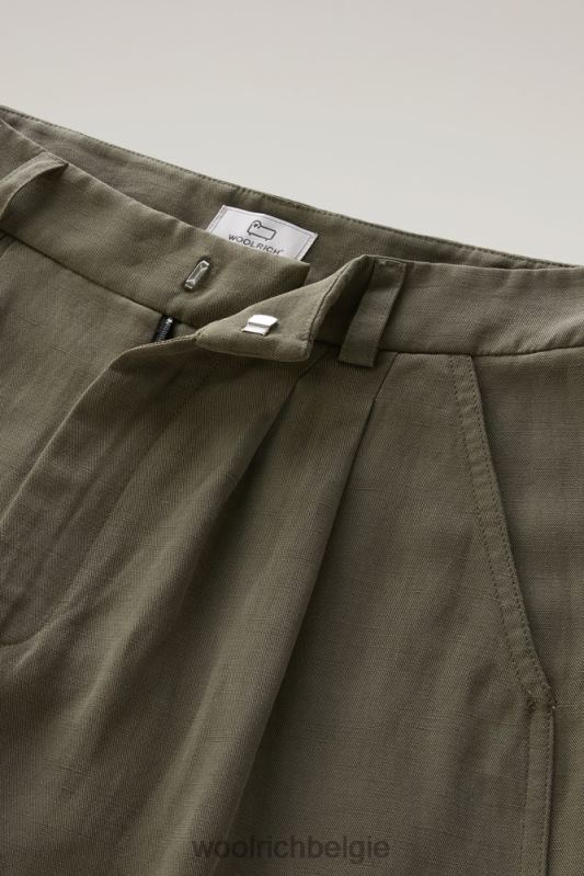 Broek met riem van een linnenmix Woolrich vrouwen 8TTN0184 donkergroen kleding