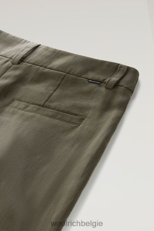 Broek met riem van een linnenmix Woolrich vrouwen 8TTN0184 donkergroen kleding