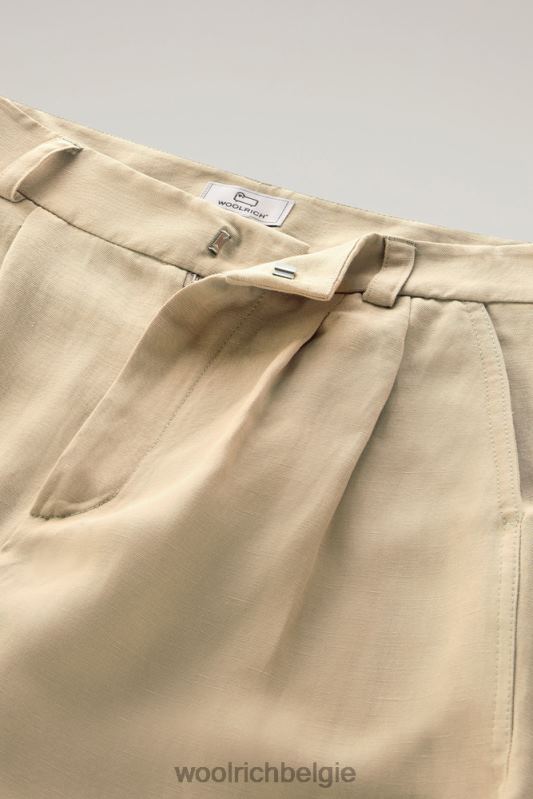Broek met riem van een linnenmix Woolrich vrouwen 8TTN074 veer beige kleding