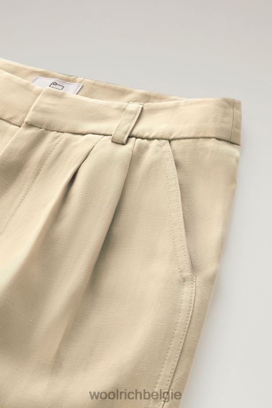 Broek met riem van een linnenmix Woolrich vrouwen 8TTN074 veer beige kleding