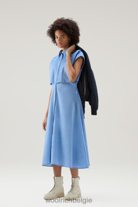 Chambray-jurk met biesjes van puur katoen Woolrich vrouwen 8TTN0160 bleek indigo kleding