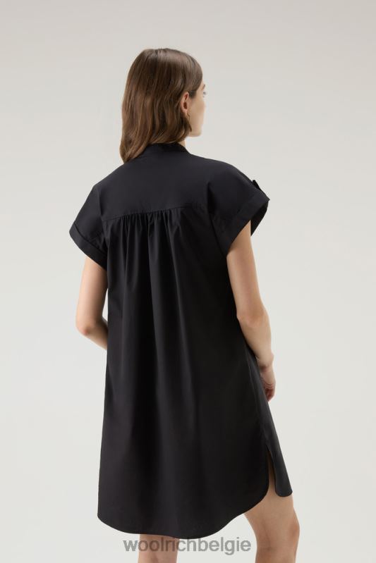 Een korte jurk van popeline van puur katoen met geplooide details Woolrich vrouwen 8TTN0110 zwart kleding
