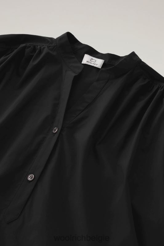 Een korte jurk van popeline van puur katoen met geplooide details Woolrich vrouwen 8TTN0110 zwart kleding