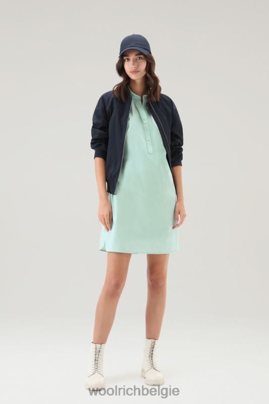 Een korte jurk van popeline van puur katoen met geplooide details Woolrich vrouwen 8TTN0138 haven groen kleding