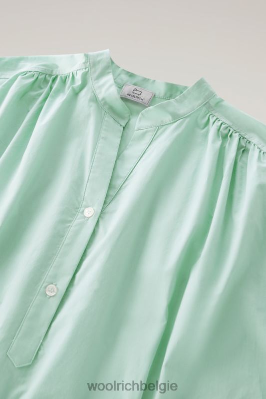 Een korte jurk van popeline van puur katoen met geplooide details Woolrich vrouwen 8TTN0138 haven groen kleding