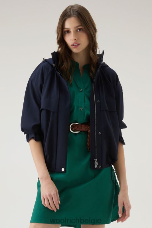 Een korte jurk van popeline van puur katoen met geplooide details Woolrich vrouwen 8TTN0186 groenblijvend kleding