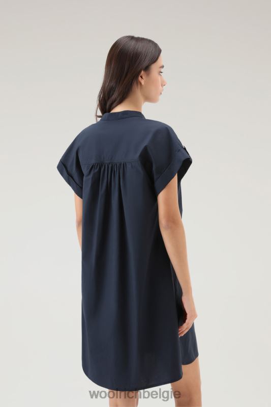Een korte jurk van popeline van puur katoen met geplooide details Woolrich vrouwen 8TTN033 Melton blauw kleding