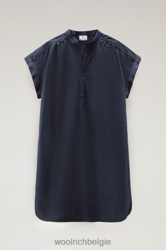 Een korte jurk van popeline van puur katoen met geplooide details Woolrich vrouwen 8TTN033 Melton blauw kleding