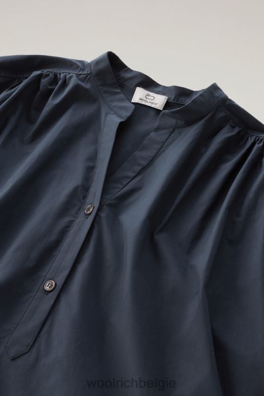 Een korte jurk van popeline van puur katoen met geplooide details Woolrich vrouwen 8TTN033 Melton blauw kleding