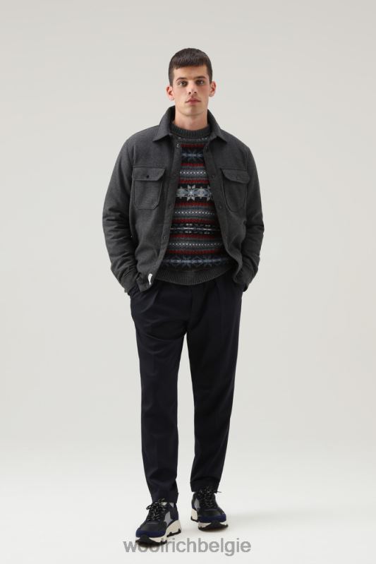 Fair Isle ronde hals van scheermesje Shetlandwol Woolrich Heren 8TTN0673 houtskool kleding
